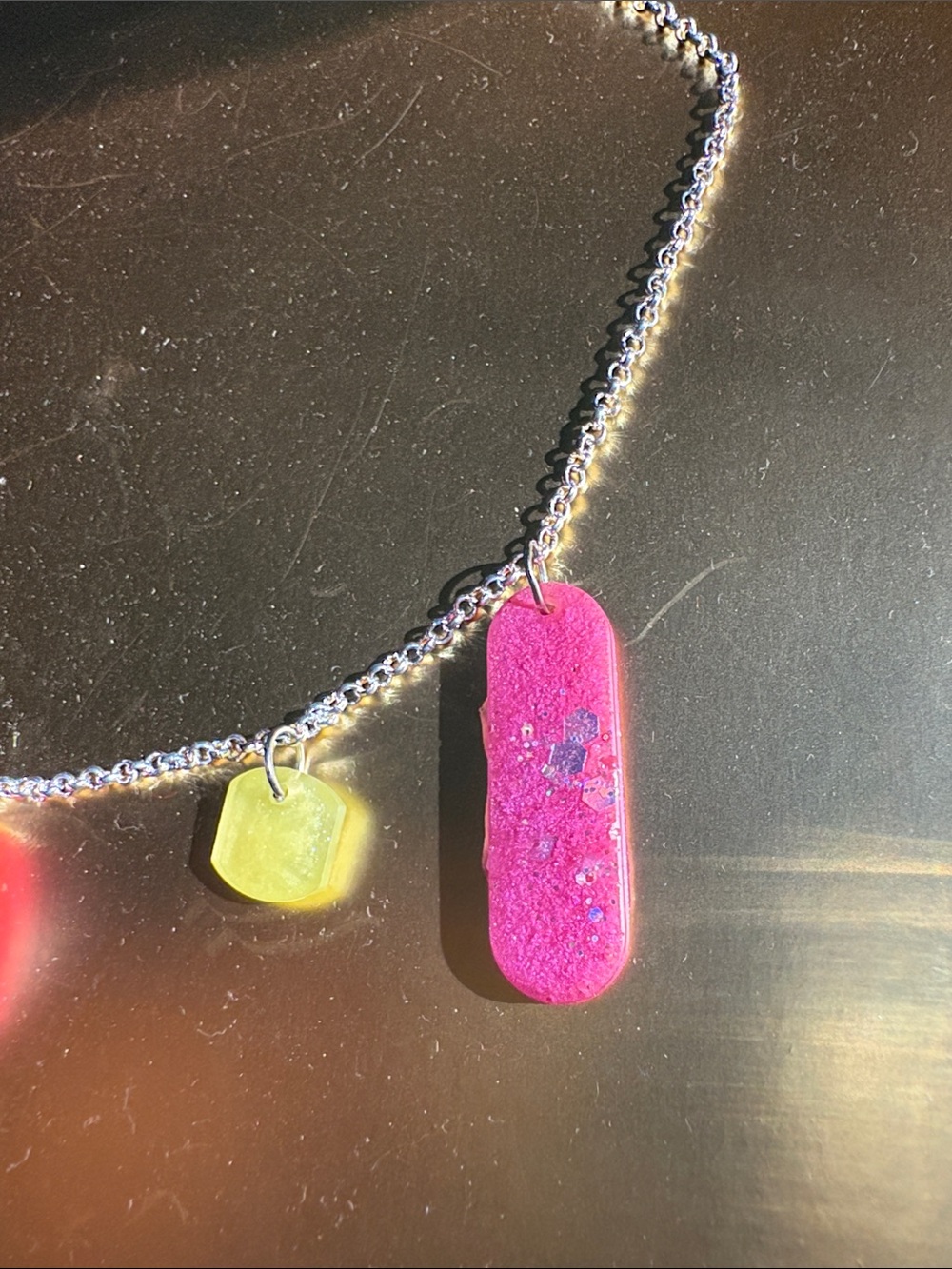 Emmy’s Creations Hand Crafted Pink and Yellow Resin Charm Necklace - Picture 4 of 4